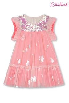 Billieblush Pink Glitter Mesh Frill Sleeve Party Dress (N16925) | $164