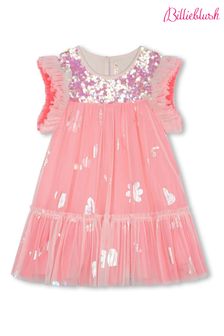 Billieblush Pink Glitter Mesh Frill Sleeve Party Dress