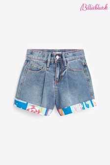 Billieblush Blue Denim Shorts With Multicolour Contrast Hem
