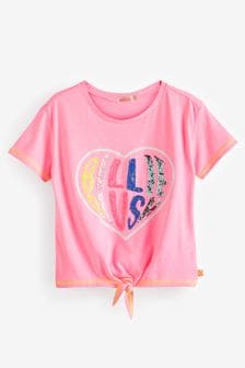 Camiseta rosa corta con lazo en la parte delantera y logotipo brillante de corazón de Billieblush (N16932) | 50 €
