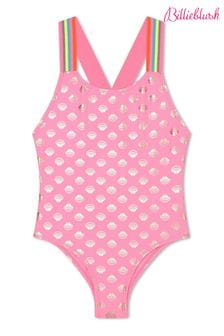 Billieblush Pink Swimsuit With Gold Foil Seashell Print
