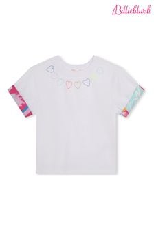 Billieblush Short Sleeve White T-Shirt With Heart Embroidery & Contrast Hem (N16939) | 236 SAR