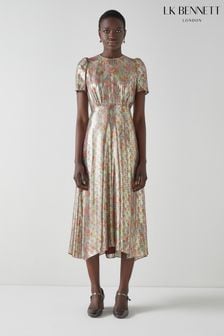 LK Bennett Robe mi-longue en soie métallisée à imprimé floral  Boyd violette (N16997) | €293