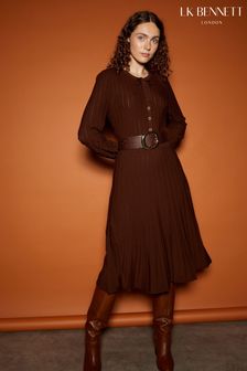 LK Bennett Susannah Rib Knit Pleated Brown Dress (N16998) | DKK1,510