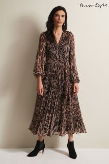 Phase Eight Jovie Maxi Kleid mit Leopardenmuster und Plissee Schwarz Multi (N17041) | 122 €