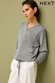 灰色 - 拉鏈針織短款開襟毛衣 (N17065) | NT$1,340
