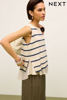 Navy Blue Stripe Woven Mix Sleeveless Layer Top (N17077) | 1,312 UAH