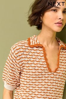 Orange Short Sleeve Stich Detail Polo Top (N17084) | $55