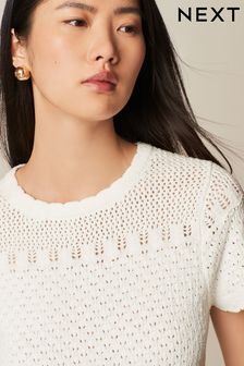 White Stitch Detail Knitted T-Shirt (N17119) | kr325
