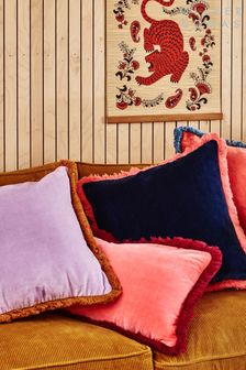 Oliver Bonas Pink Issey Pink Velvet Fringed Rectangle Cushion Cover (N17237) | €37
