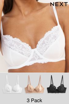 Black/White/Almond Non Pad Full Cup Lace Trim Bra 3 Pack (N17260) | LEI 228