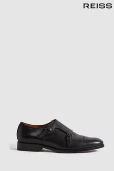 Reiss Black Amalfi Leather Double Monk Strap Shoes (N17295) | $315