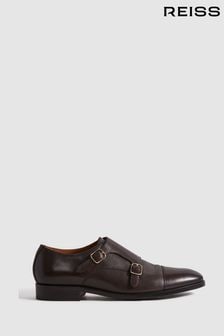 Reiss Dark Brown Amalfi Leather Double Monk Strap Shoes (N17296) | €301