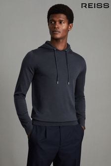 Reiss Blue Smoke Holland Merino Wool Drawstring Hoodie (N17306) | €154