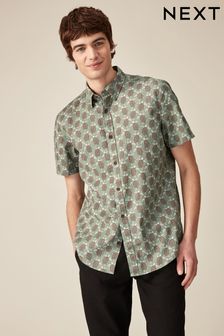 Зеленый - Рубашка с принтом и короткими рукавами из смешанного льна (N17339) | €32