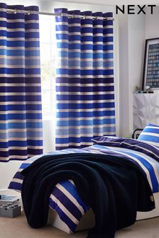 Blue Stripe Eyelet Blackout Curtains (N17443) | €51 - €89