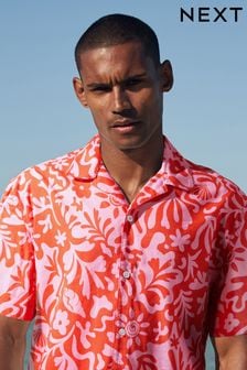 Pink Printed Short Sleeve Shirt with Cuban Collar (N17495) | €26