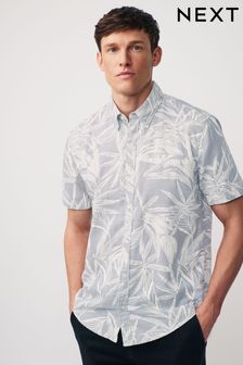 Grey Textured Floral Short Sleeve Shirt (N17496) | $45