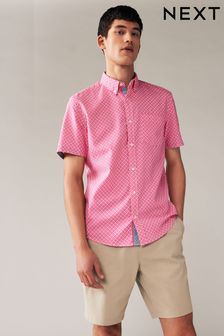 Pink Linen Blend Printed Short Sleeve Shirt (N17500) | kr520