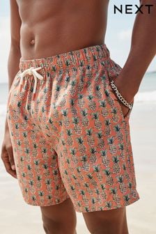 Rust Orange Pineapple Relaxed Fit Printed Swim Shorts (N17775) | OMR8
