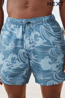 Slate Blue Wave Regular Fit Printed Swim Shorts (N17776) | HK$155