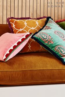 Oliver Bonas Pink Embroidered Border Pink Velvet Cushion Cover (N17874) | €29