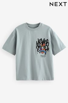 Grey Embroidery Relaxed Fit Short Sleeve Graphic T-Shirt (3-16yrs) (N17936) | kr122 - kr167