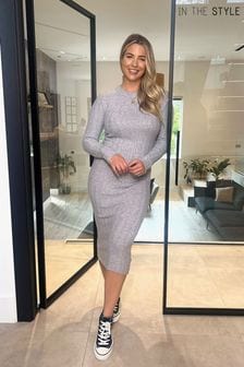 In The Style Grey Gemma Atkinson Ribbed Long Sleeved Midi Dress (N18032) | ₪ 210