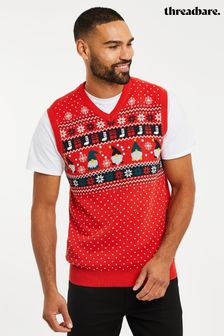Threadbare Red V-Neck Christmas Vest (N18058) | €25