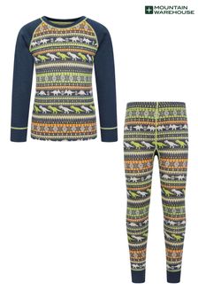 Mountain Warehouse Green Kids Jacquard Merino Thermal Top And Pants Set (N18247) | KRW96,100
