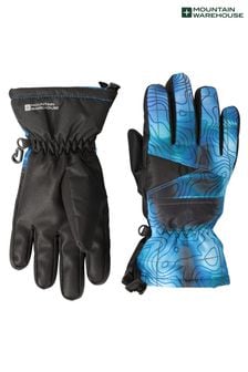 Mountain Warehouse Blue Kids Extreme Waterproof Printed Ski Gloves (N18251) | €33