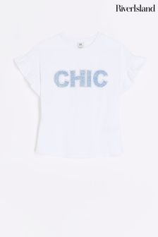 River Island White Girls Frill Chic Applique T-Shirt (N18274) | LEI 72