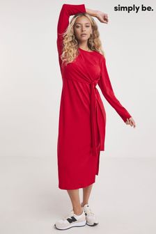 Simply Be Red Ribbed Wrap Midi Dress (N18278) | ₪ 146
