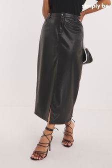 Simply Be Black PU Stretch Maxi Skirt with Front Split (N18281) | €17