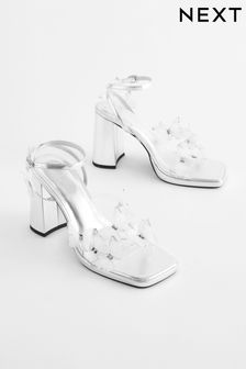 Silver Forever Comfort® Butterfly Block Heel Sandals (N18454) | SGD 77
