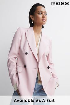 Reiss Pink Evelyn Tailored Wool Blend Double Breasted Blazer (N18472) | $677