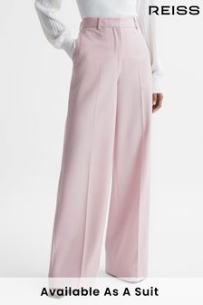 Reiss Pink Evelyn Wool Blend Mid Rise Wide Leg Trousers (N18477) | SGD 491
