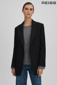 Reiss Black Alia Oversized Wool Blend Single Breasted Blazer (N18480) | €432