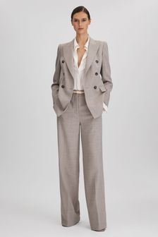 Reiss Oatmeal Hazel Tailored Wool Blend Double Breasted Suit Blazer (N18481) | $725