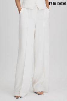 Reiss White Sienna Petite Crepe Wide Leg Suit Trousers (N18483) | 112,140 Ft