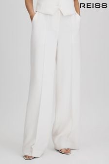 Reiss White Sienna Petite Crepe Wide Leg Suit Trousers (N18483) | $315