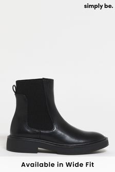 Simply Be Black Ankle Chelsea  Boots in Extra Wide Fit (N18515) | ₪ 161