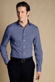Синий - Приталенная рубашка из негладильного поплина Charles Tyrwhitt (N18818) | €82