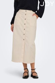 JDY Cream Button Front Denim Midi Skirt (N18828) | CA$91