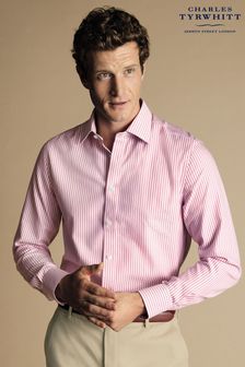 Różowy - Charles Tyrwhitt Butcher Stripe Non-iron  Oxford Slim Fit Shirt (N18834) | 410 zł