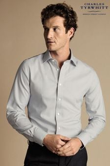 Charles Tyrwhitt Grey Non-iron  Oxford Slim Fit Shirt (N18835) | 322 QAR