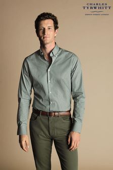 Charles Tyrwhitt Green Check Non-iron Button-Down Oxford Slim Fit Shirt (N18836) | LEI 388