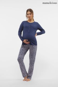 Mamalicious Blue Maternity Button Front Pyjamas Set With Nursing Function (N18841) | €54