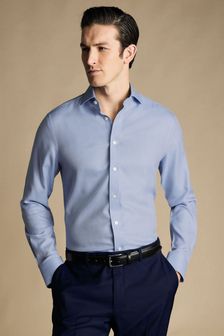Charles Tyrwhitt Blue Slim Fit Cutaway Non-iron Herringbone Shirt (N18855) | kr844