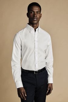 Charles Tyrwhitt White Non-iron Button-Down Twill Slim Fit 100% Cotton Shirt (N18856) | $120